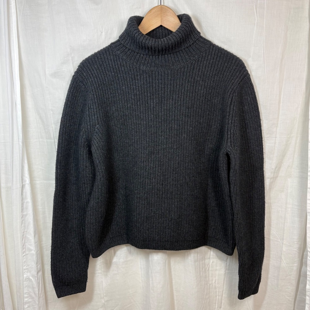 Jenni Kayne Wool Cashmere Cropped‎ Boxy Fit Turtleneck Sweater Charcoal Size L